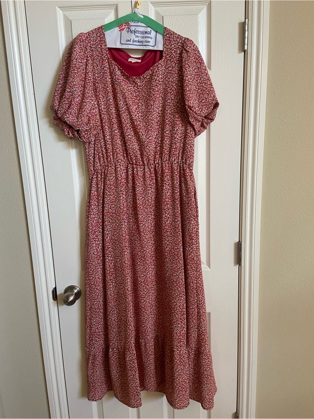 Roolee Red Floral Dress with Label Detail